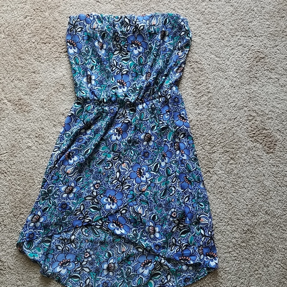 Express blue flower print strapless dress size s